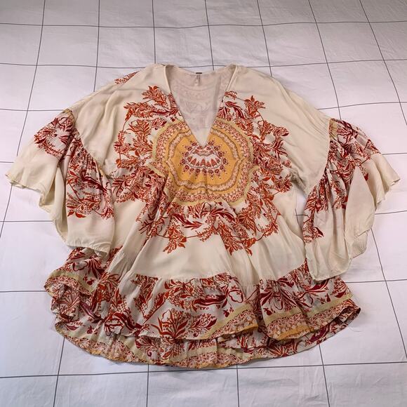 Free People Cream Sunset Dreams Tunic Flutter Sleeve Sand XS Bohemian Festival - Picture 2 of 7
